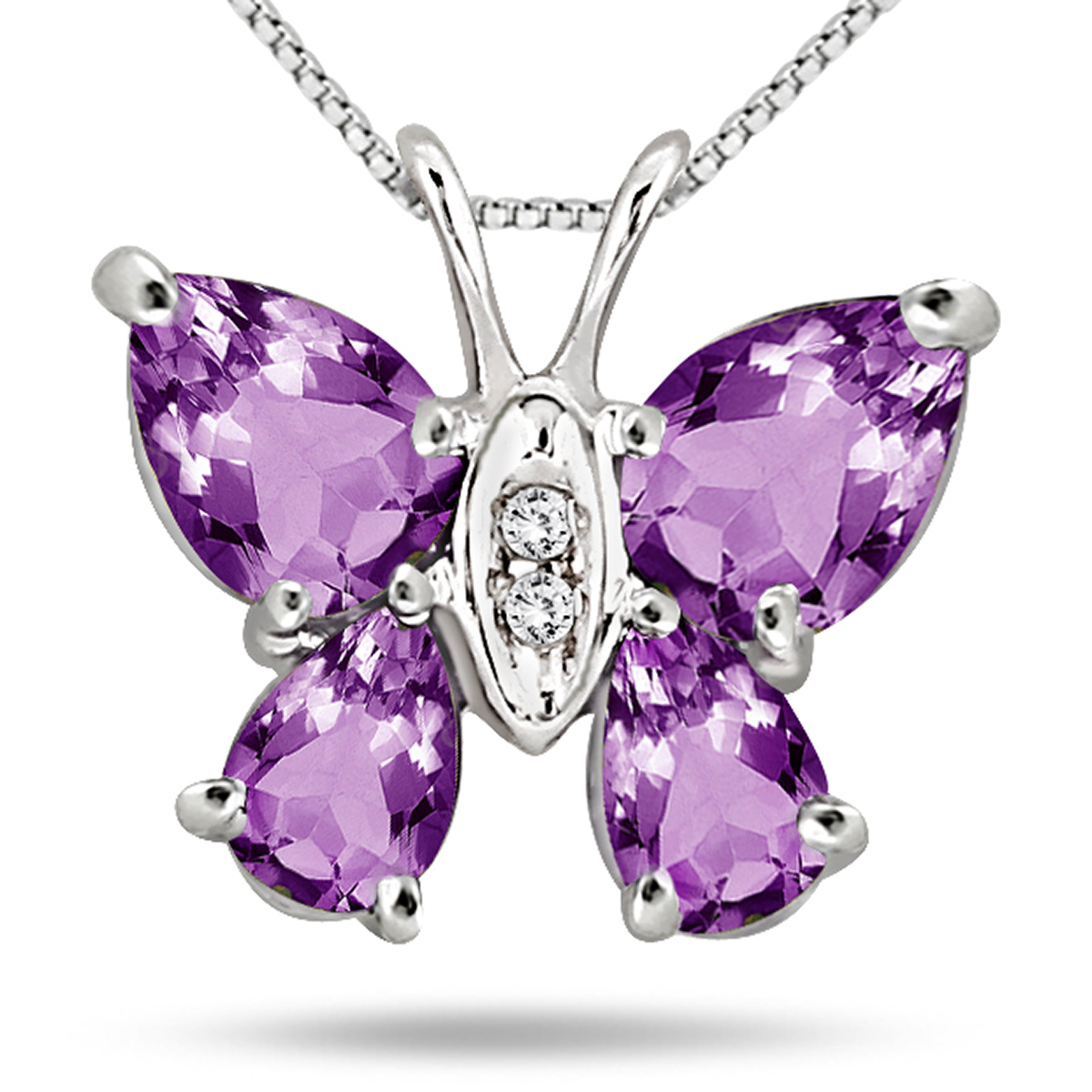 2.10 Carat Amethyst and Diamond Butterfly Pendant in.925 Sterling Silver