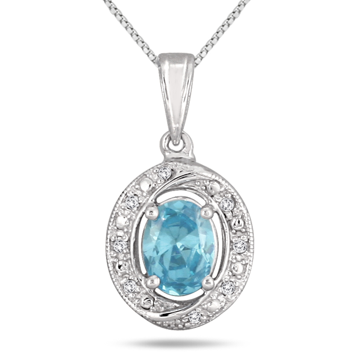 Blue Topaz and Diamond Royal Pendant in .925 Sterling Silver