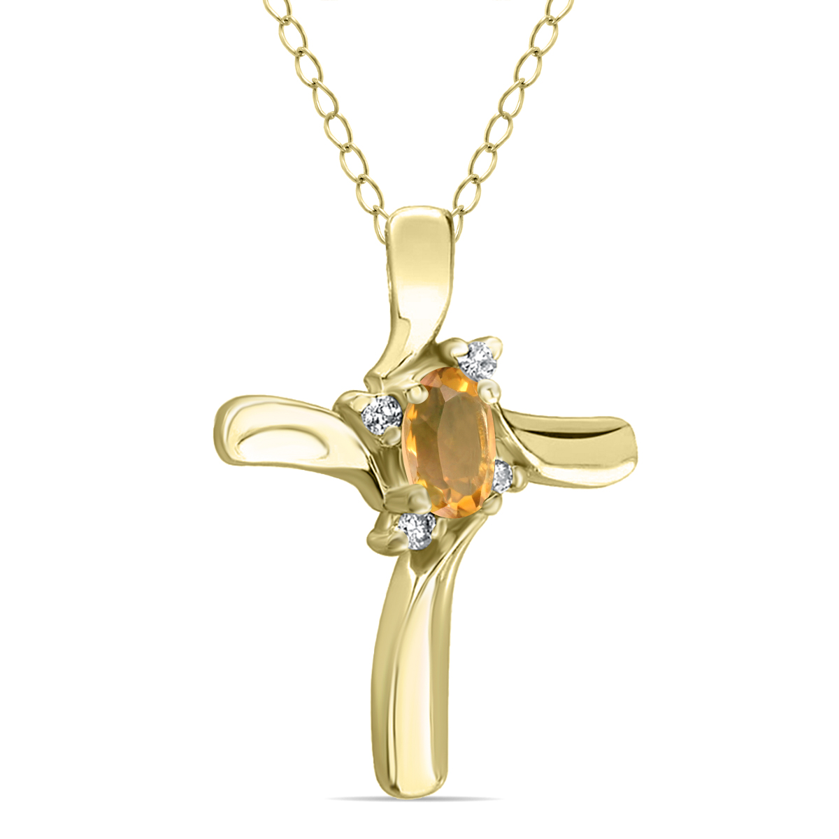 Citrine Cross Diamond Pendant 10k Yellow Gold