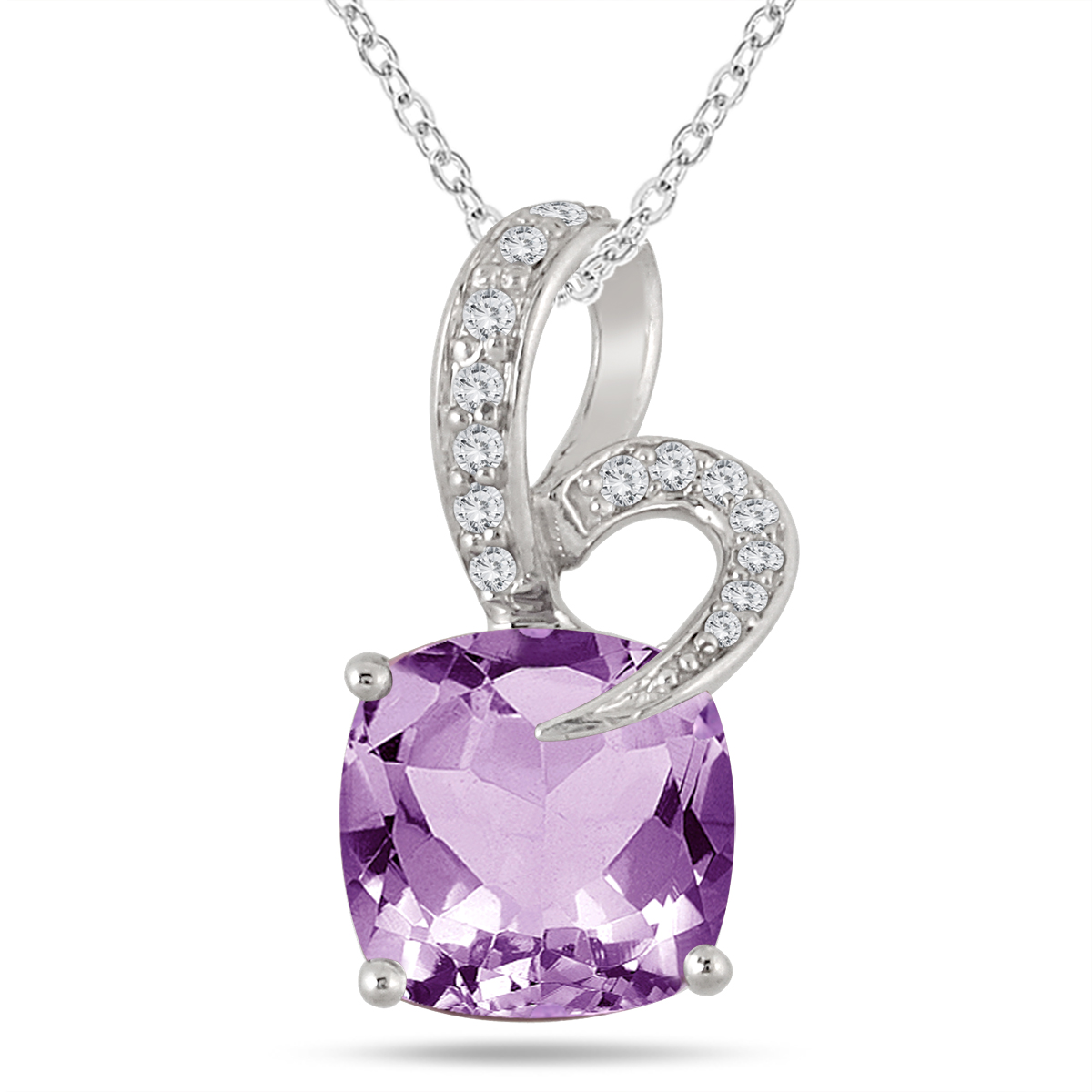 3.70 Carat Amethyst White Topaz and Diamond Pendant in.925 Sterling Silver
