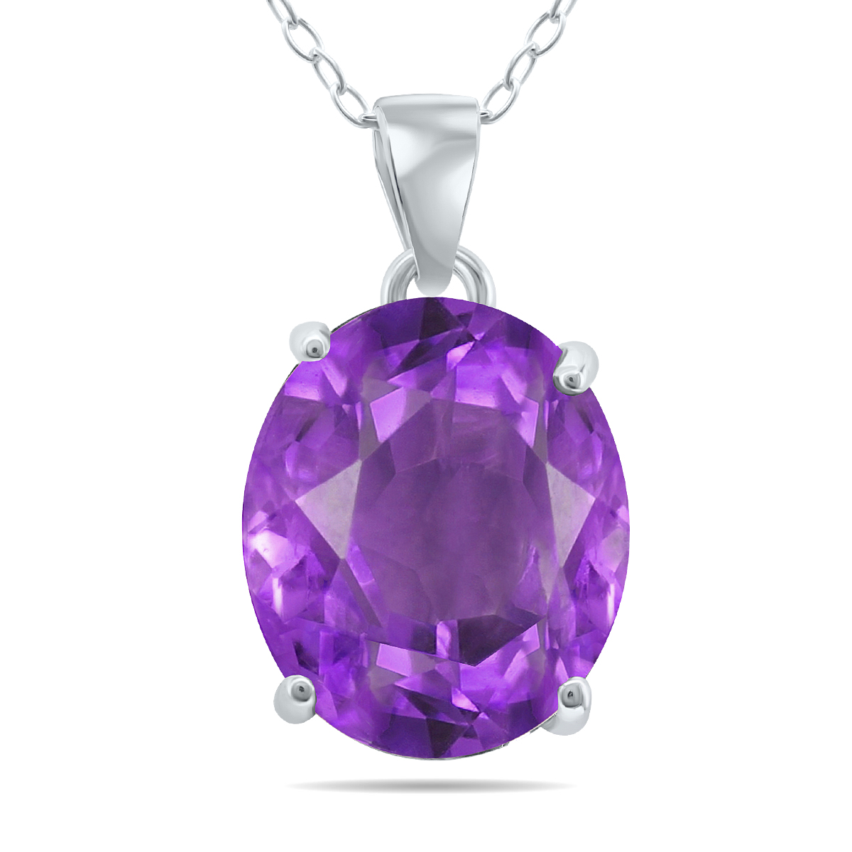 12X10mm Genuine Oval Amethyst Solitaire Pendant in.925 Sterling Silver