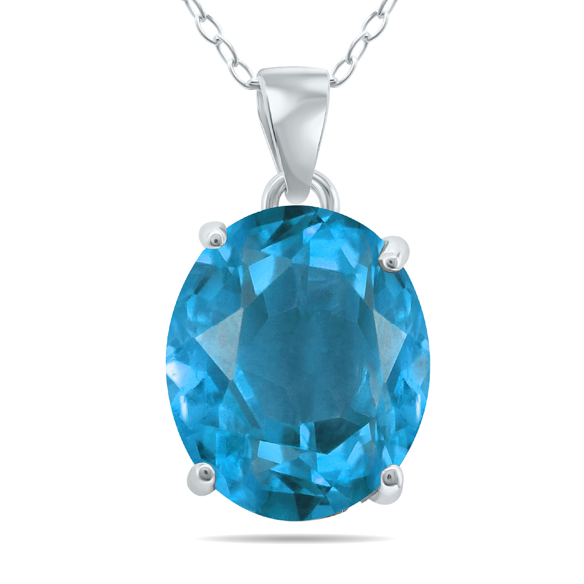 12X10mm Genuine Oval Blue Topaz Solitaire Pendant in .925 Sterling Silver