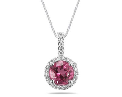 Pink Topaz And Diamond Pendant In 14k White Gold 