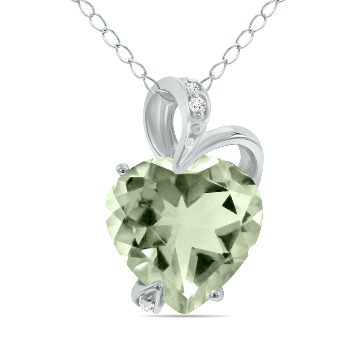 4.75 Carat Green Amethyst Heart and Diamond Pendant in 14K White Gold