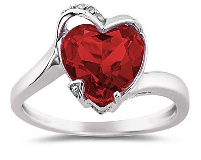 Heart Shaped Garnet and Diamond Ring in 14K White Gold