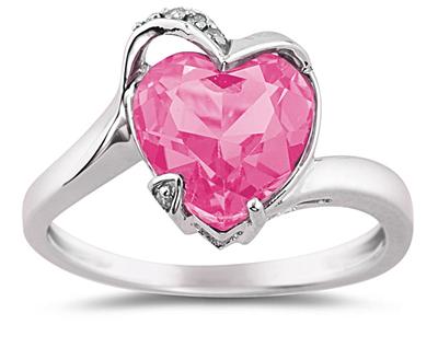 Heart Shaped Pink Topaz and Diamond Ring in 14K White Gold
