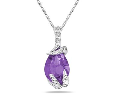 Pear Shaped Amethyst and Diamond Pendant in 10k White Gold