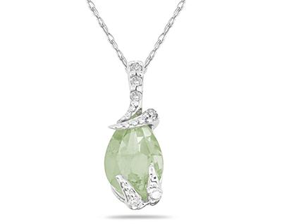 Pear Shaped Green Amethyst and Diamond Pendant in 10k White Gold