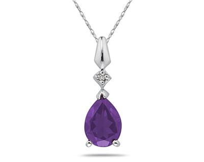 Pear Shaped Amethyst & Diamond Pendant in White Gold