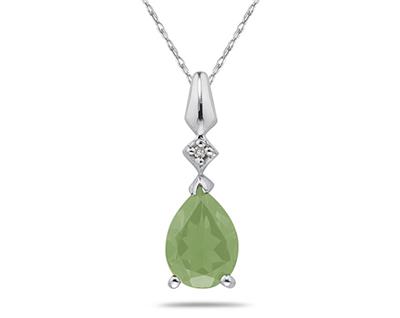 Pear Shaped Green Amethyst & Diamond Pendant in 10k White Gold