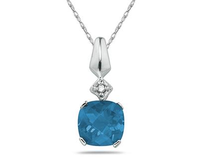 1 Carat Blue Topaz & Diamond Pendant in 10k White Gold