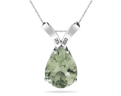 10 1/4 Carat Pear Shaped Green Amethyst & Diamond Pendant in 10K White Gold