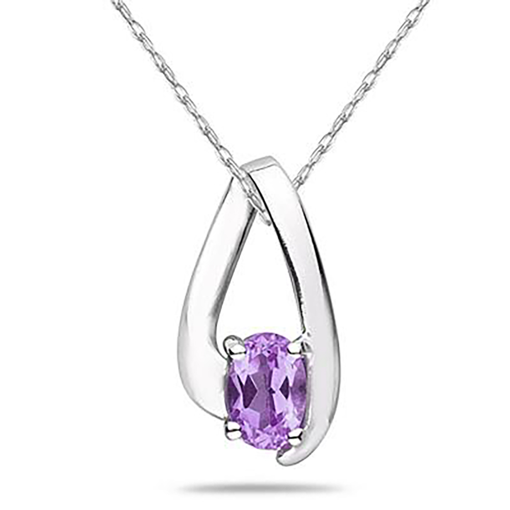 Amethyst Loop Pendant Necklace 10K White Gold