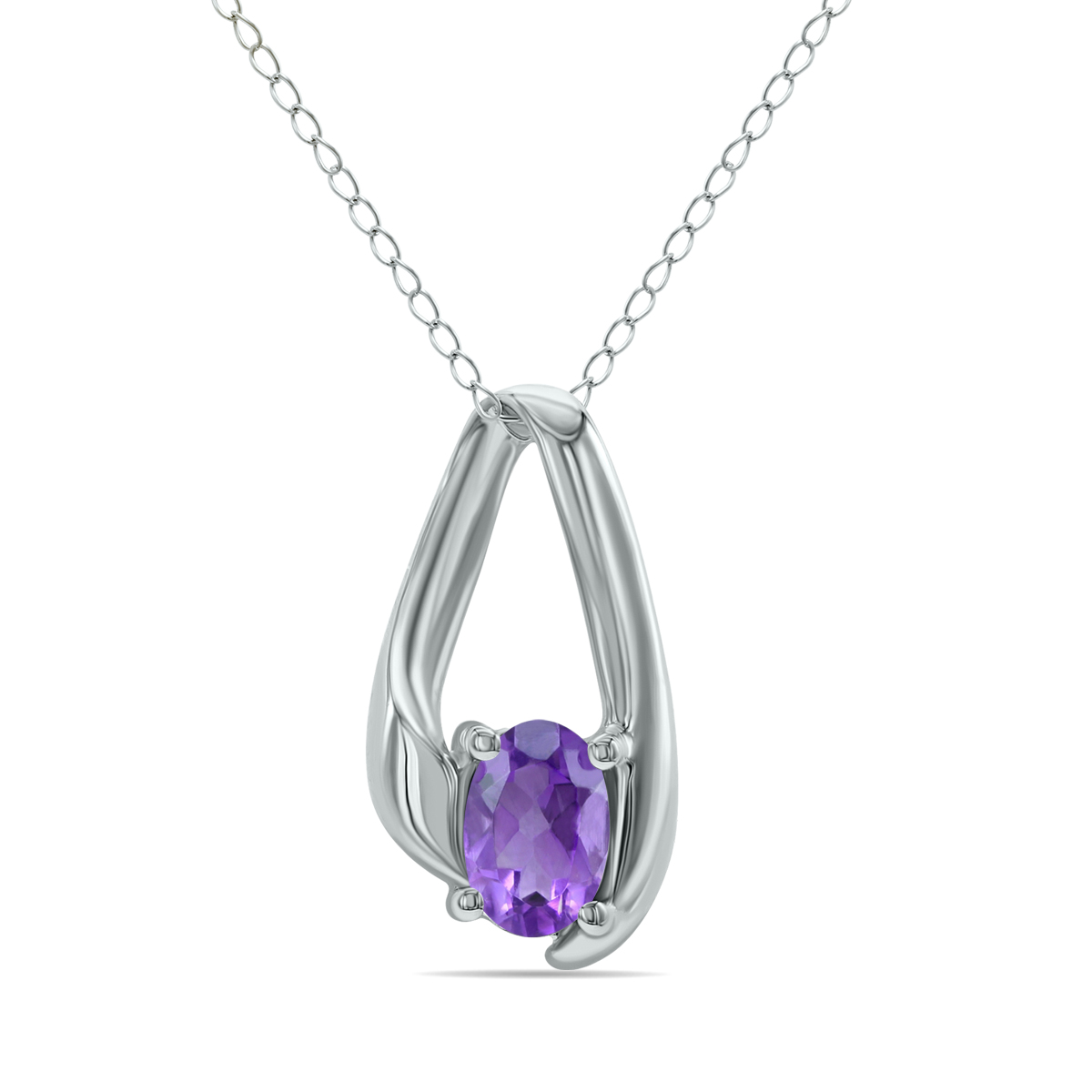 Amethyst Loop Pendant Necklace in 10K White Gold