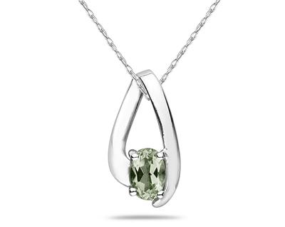 Green Amethyst Loop Pendant Necklace 10K White Gold