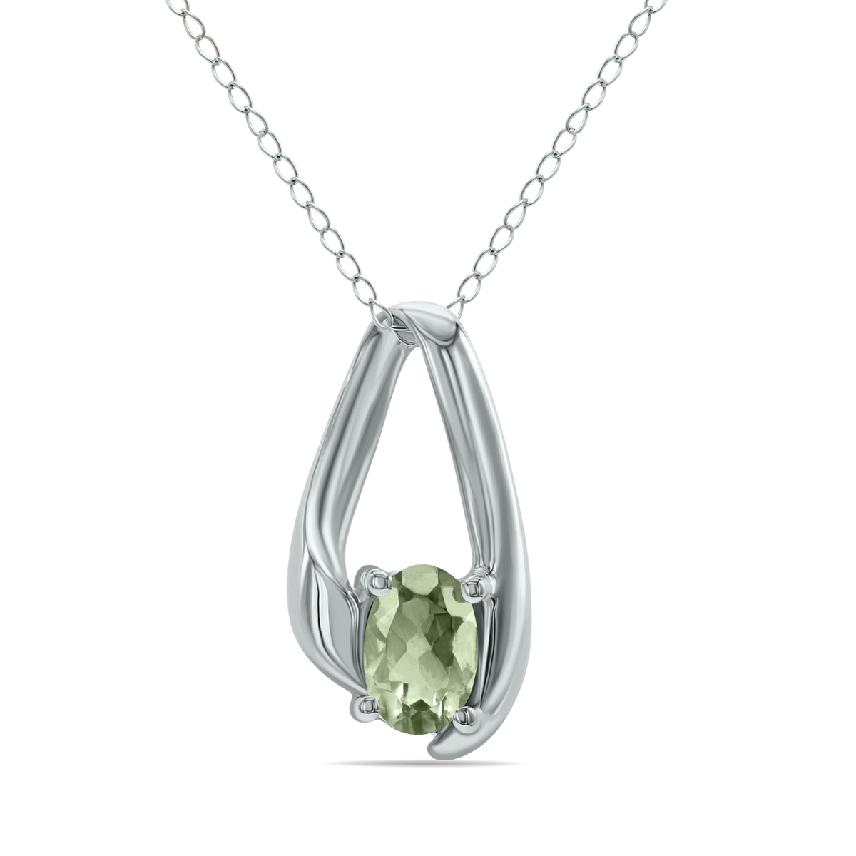 Green Amethyst Loop Pendant Necklace in 10K White Gold