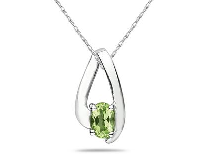 August Birthstone: Peridot Loop Pendant Necklace 10K White Gold