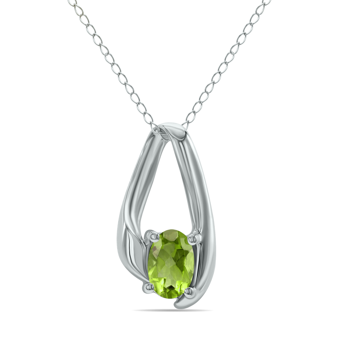 Peridot Loop Pendant Necklace in 10K White Gold