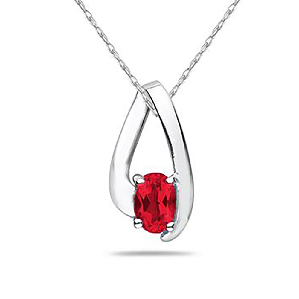 All Natural Ruby Loop Pendant Necklace in 10K White Gold