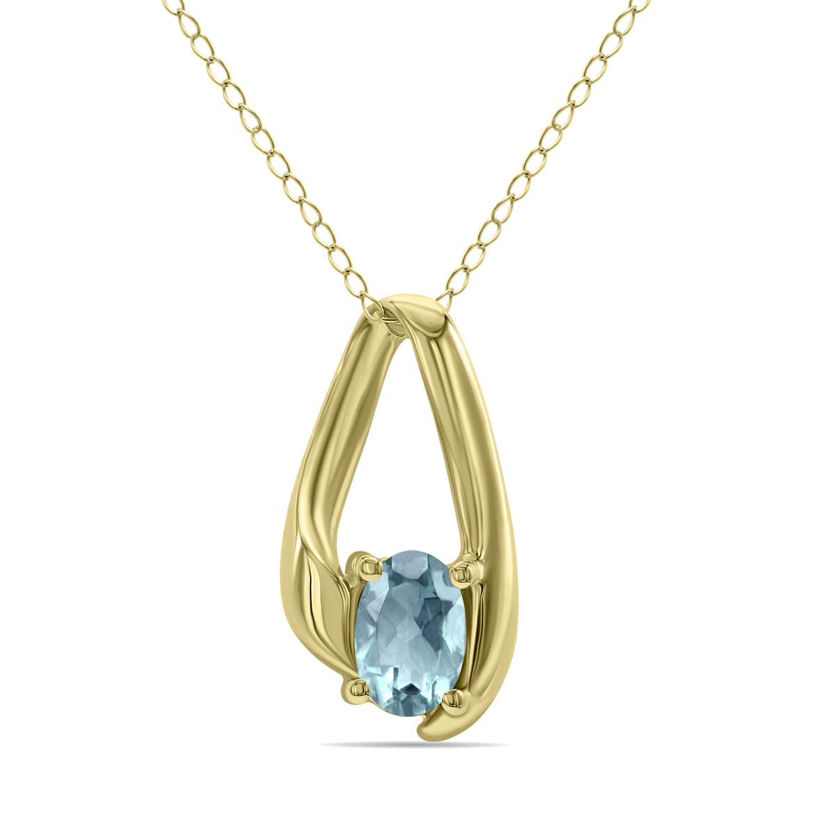 Aquamarine Loop Pendant Necklace in 10K Yellow Gold