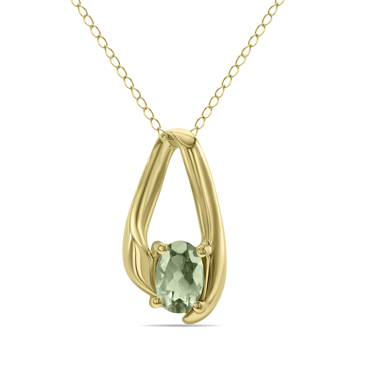 Green Amethyst Loop Pendant Necklace in 10K Yellow Gold