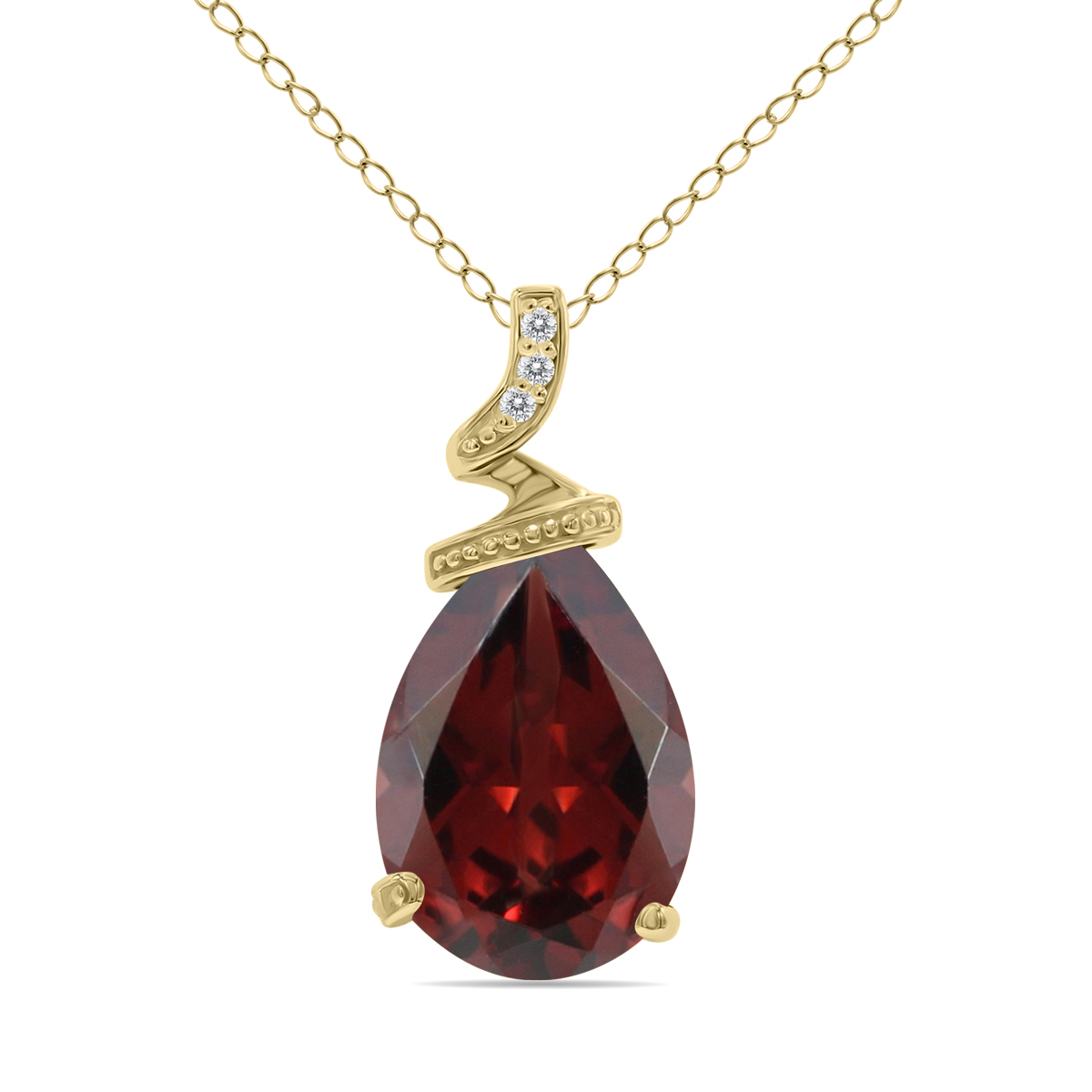 5 Carat Pear Shaped Garnet & Diamond Pendant in 10K Yellow Gold