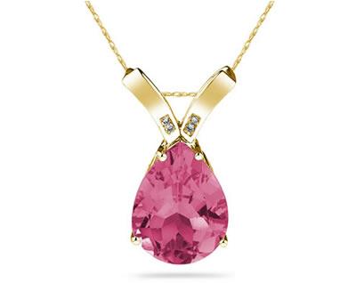 10 1/4 Carat Pear Shaped Pink Topaz & Diamond Pendant in 10K Yellow Gold