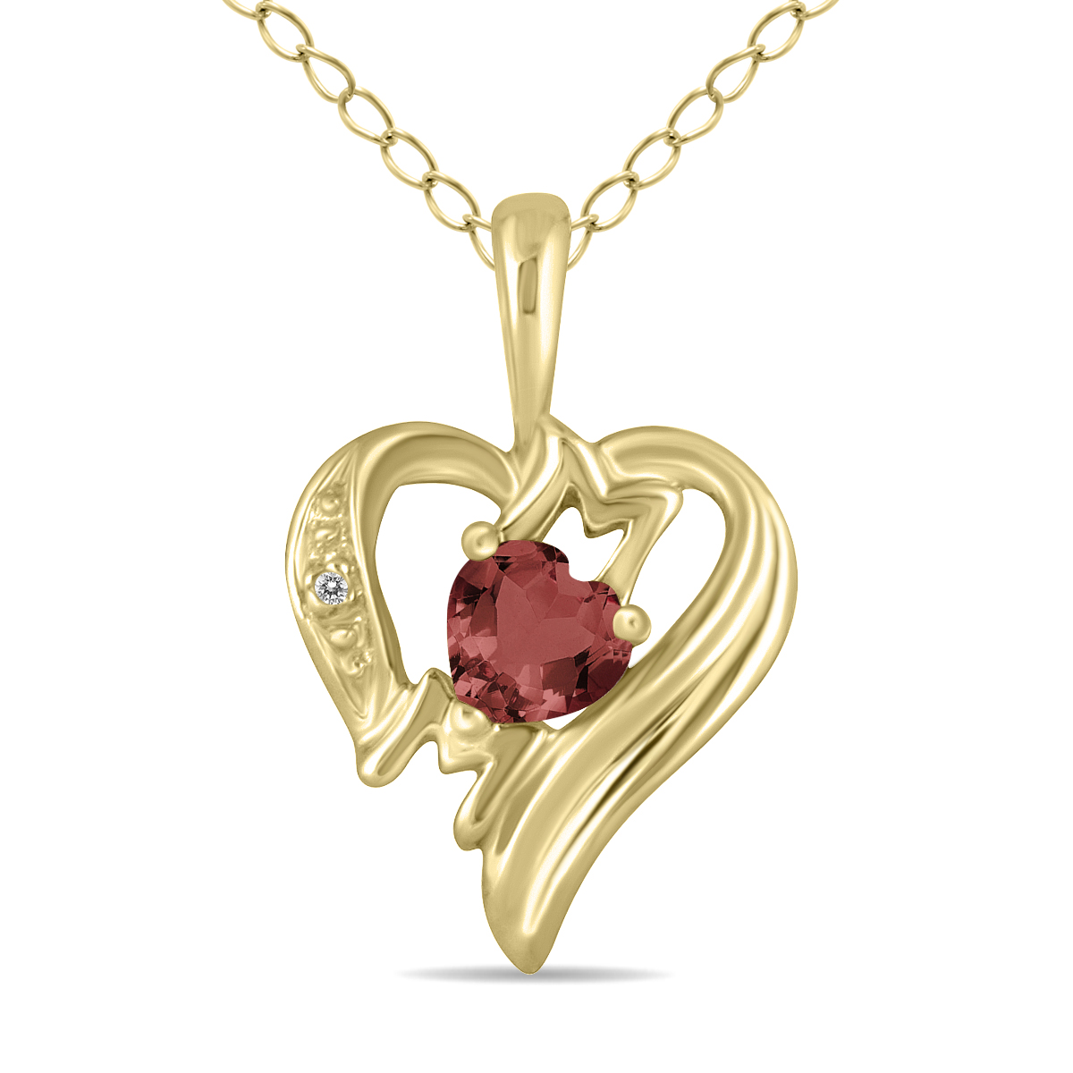 Garnet and Diamond Heart MOM Pendant in 10K Yellow Gold