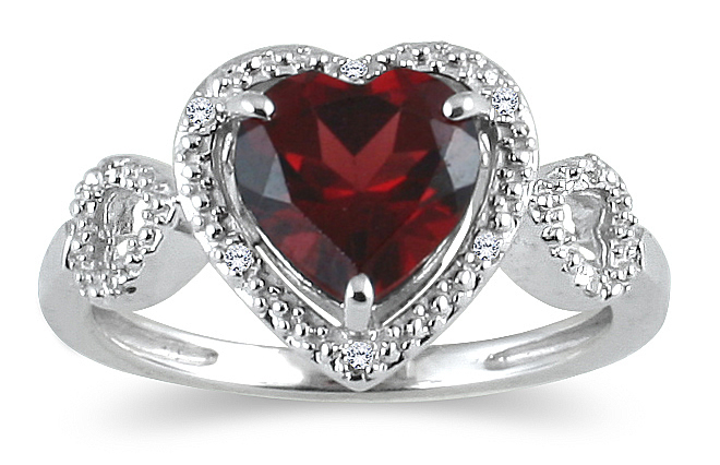 Garnet and Diamond Heart Ring in 10K White Gold