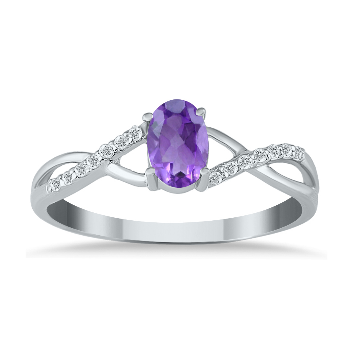 Amethyst and Diamond Twist Ring in 10K White Gold