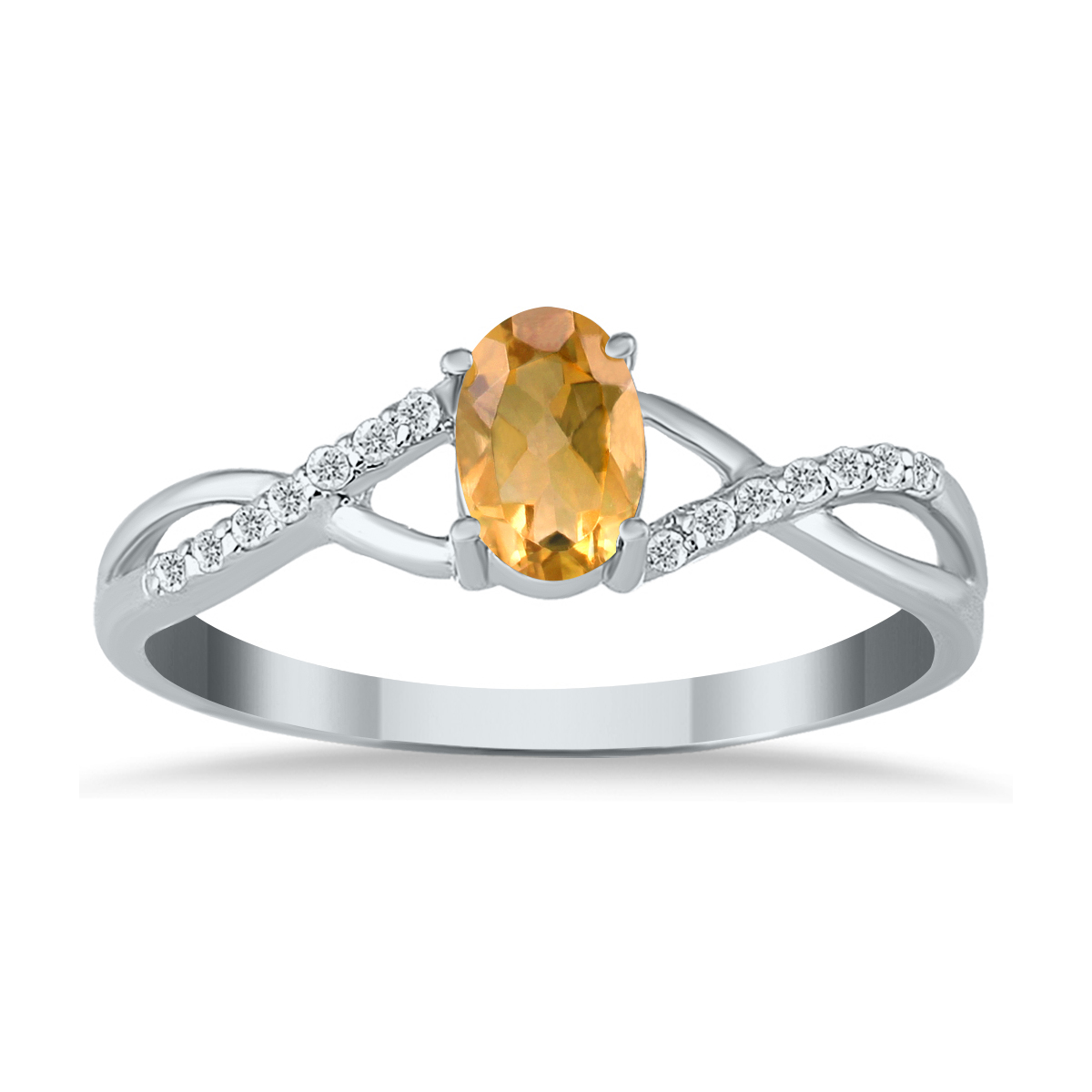 Citrine and Diamond Twist Ring in 10K White Gold