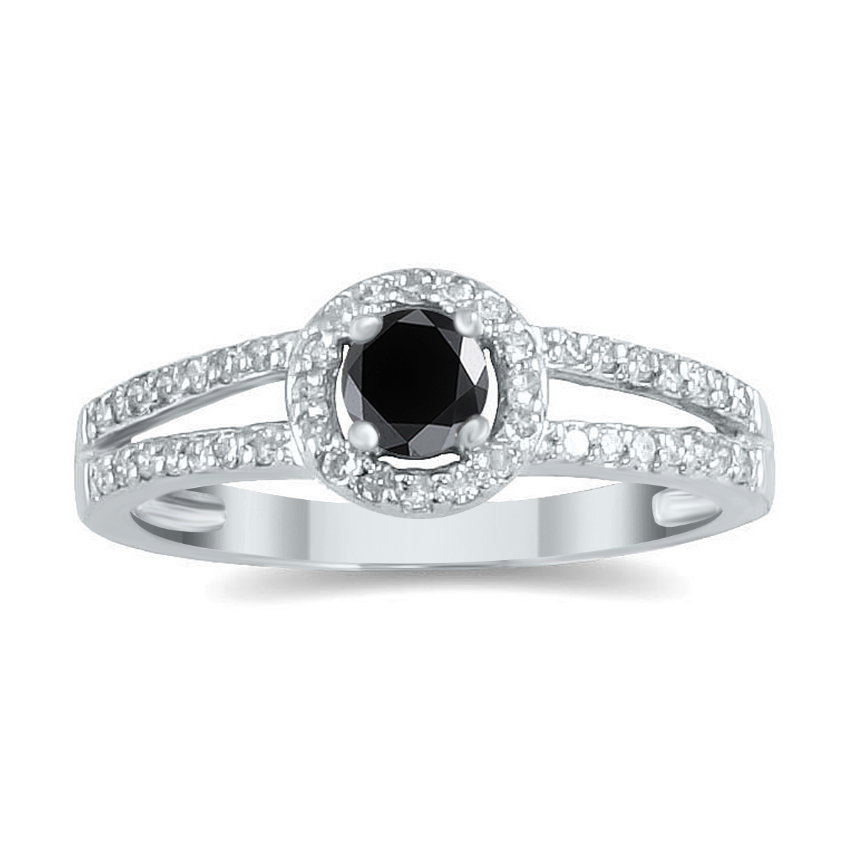 Image of 1/2 Carat TW Black And White Diamond Double Band Ring in 10K White Gold