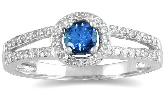 1/4 Carat TW Diamond and Sapphire Ring in 10K White Gold