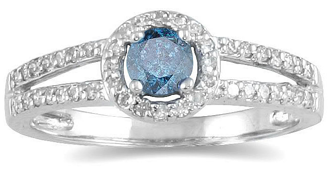 1/2 Carat TW Blue and White Diamond Ring in 10K White Gold