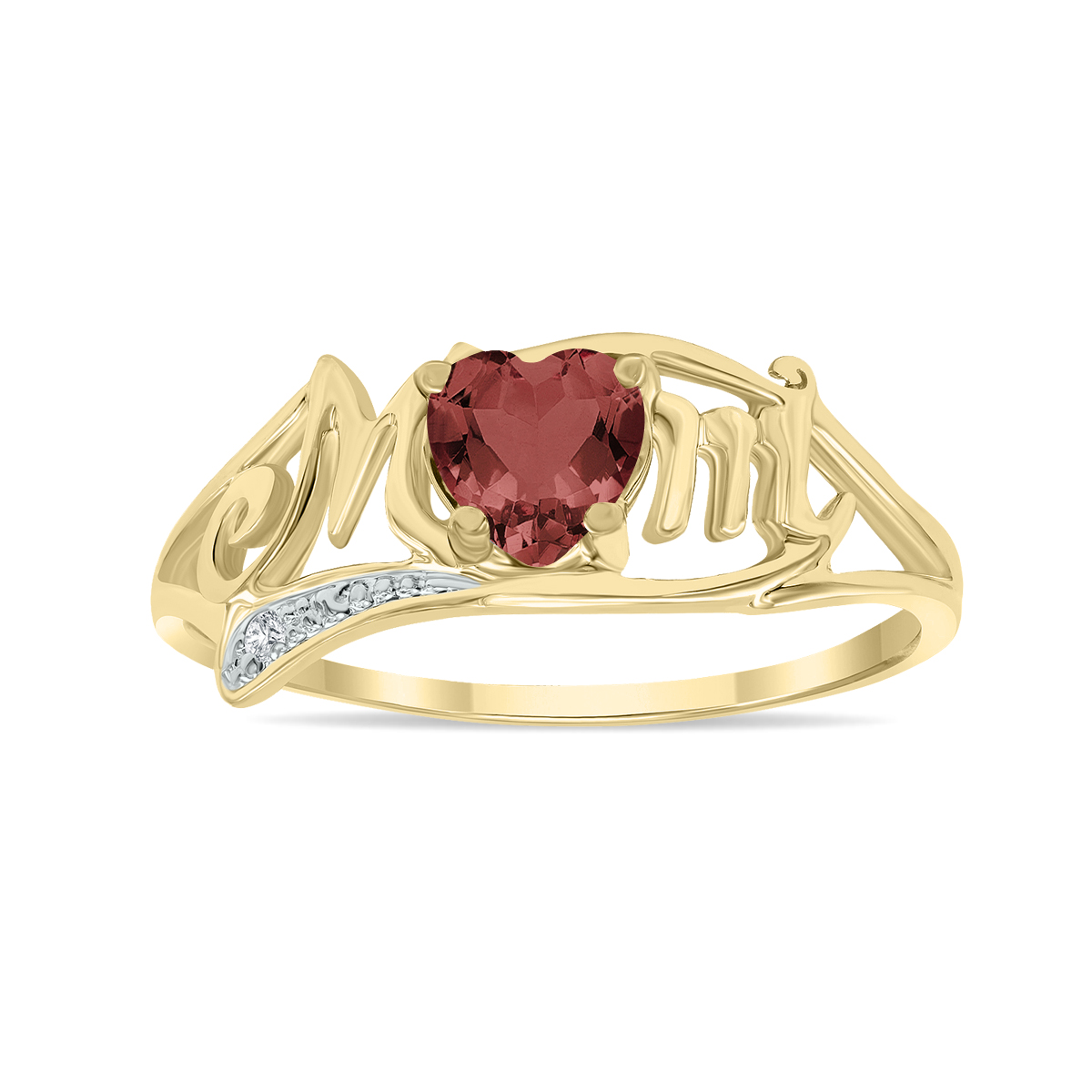 Garnet and Diamond Heart Shaped MOM Ring