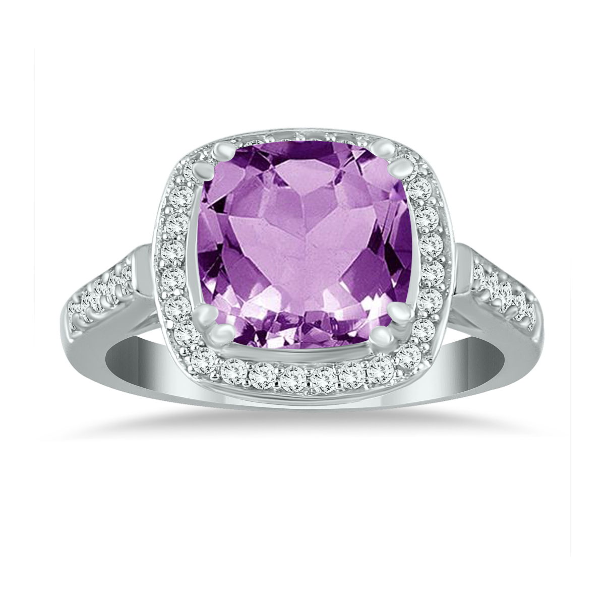 Cushion Cut Amethyst and Diamond Ring in 14K White Gold