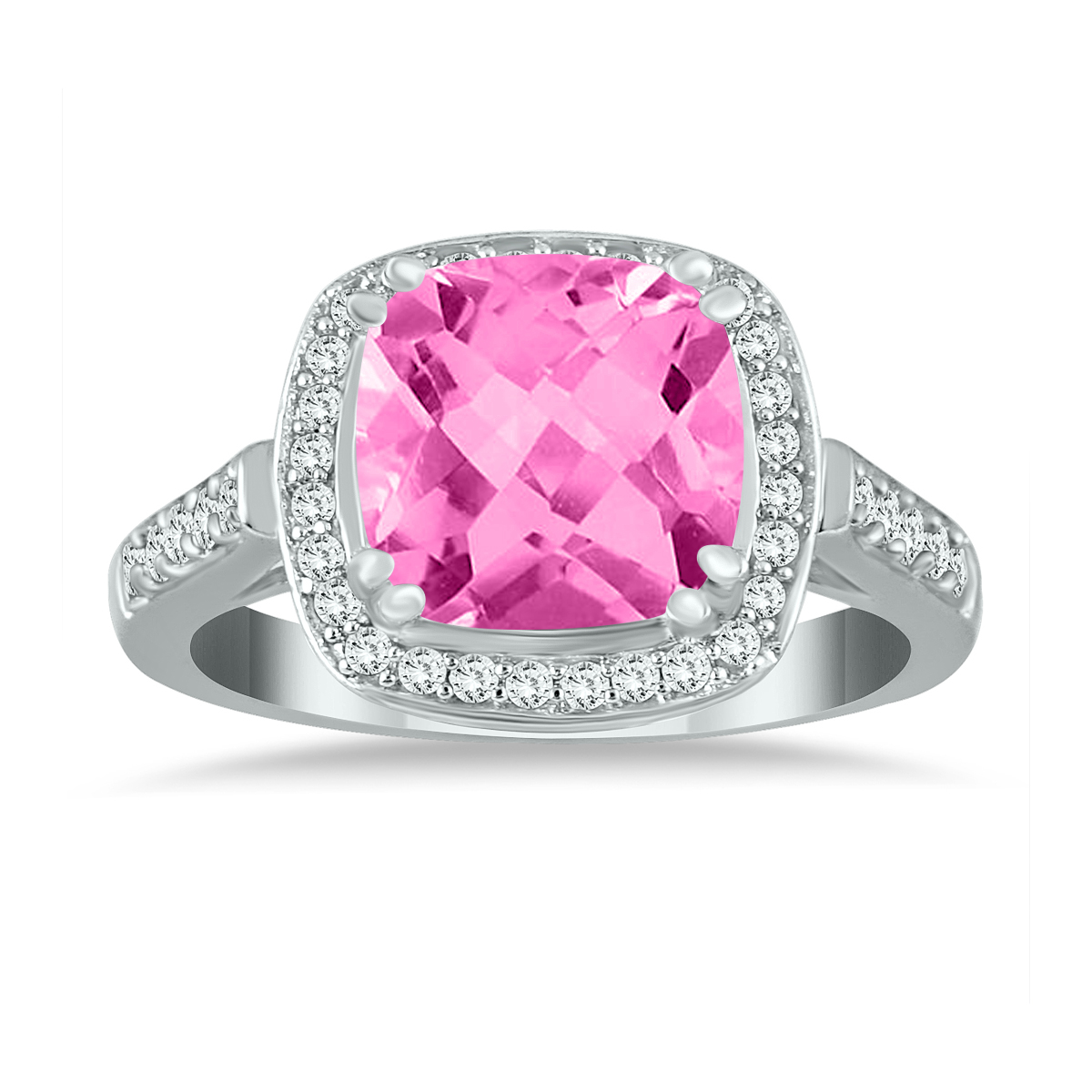 Cushion Cut Pink Topaz and Diamond Ring in 14K White Gold