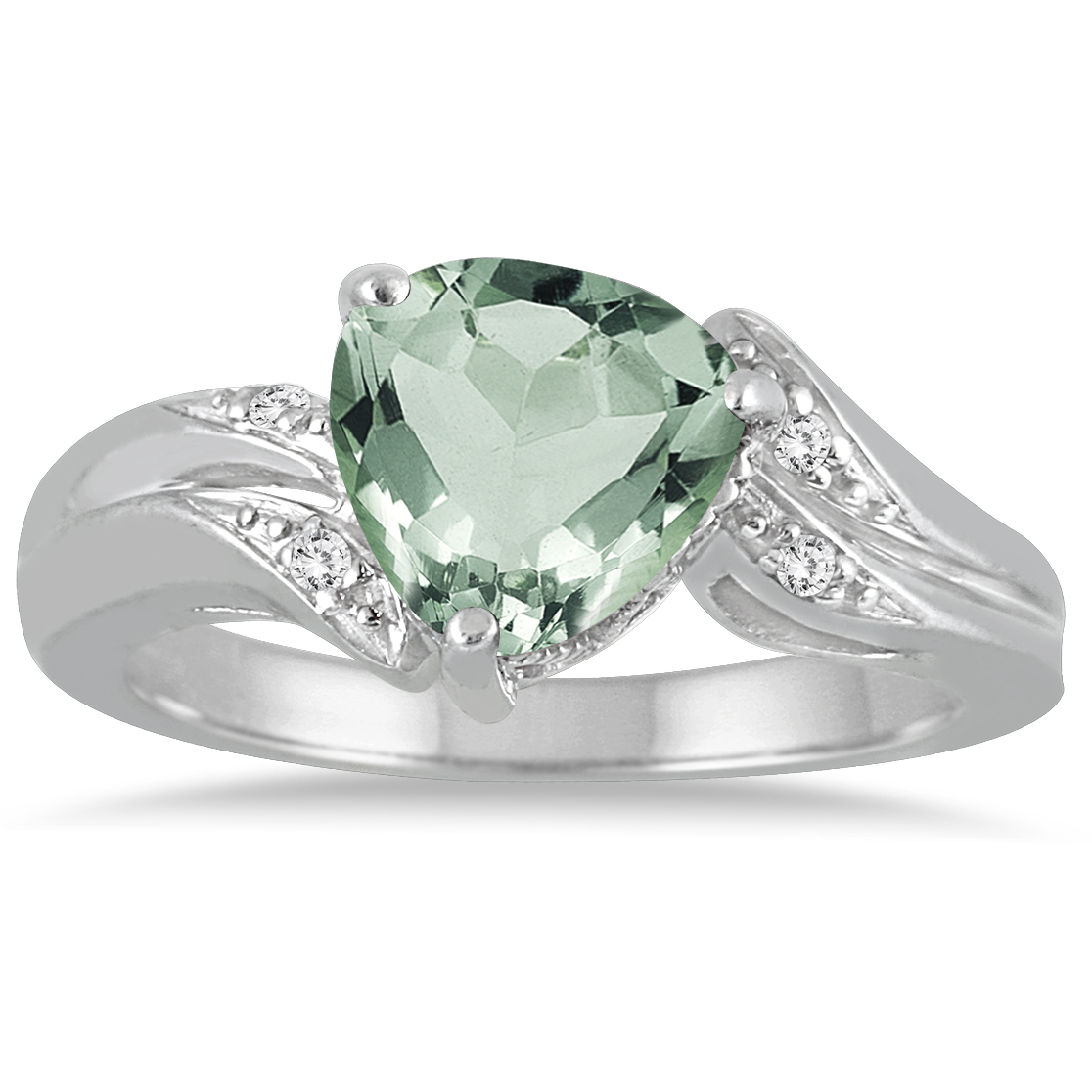 2 1/4 Carat Trillion Cut Green Amethyst and Diamond Ring in 10K White Gold