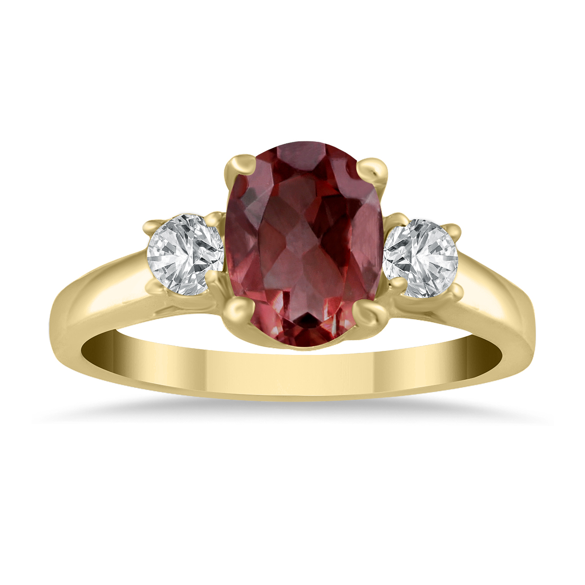 1 3/4 Carat Garnet and Diamond Three Stone Ring 14K Yellow Gold