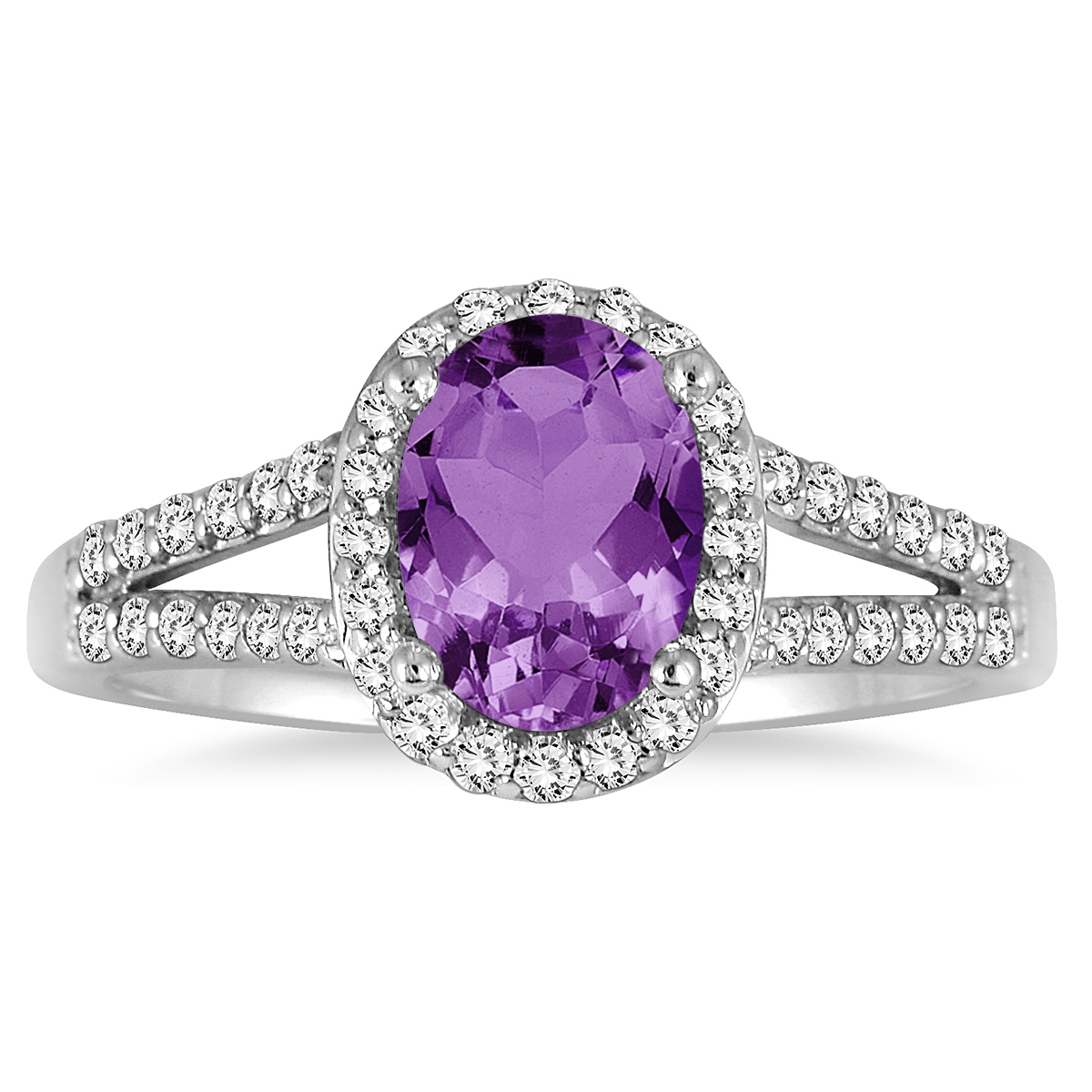 1 1/4 Carat Oval Amethyst and Diamond Ring in 10K White Gold