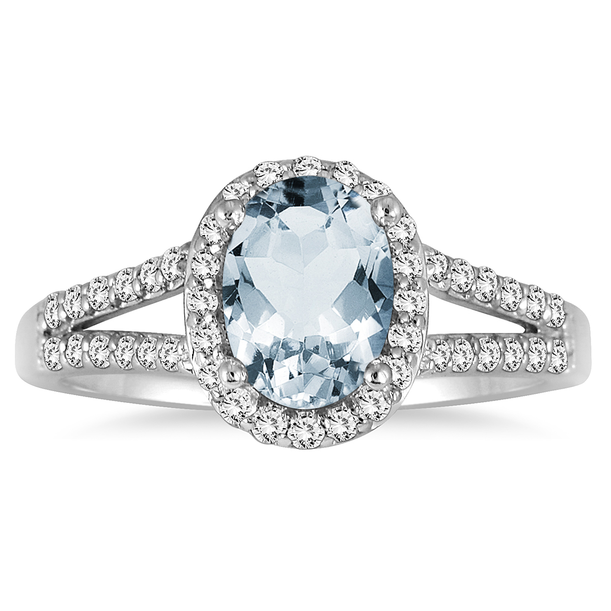 1 1/4 Carat Oval Aquamarine and Diamond Ring in 10K White Gold