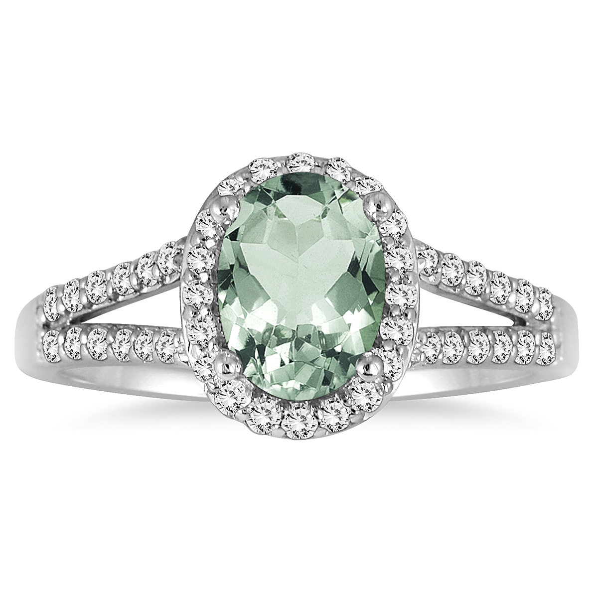 1 1/4 Carat Oval Green Amethyst and Diamond Ring in 10K White Gold