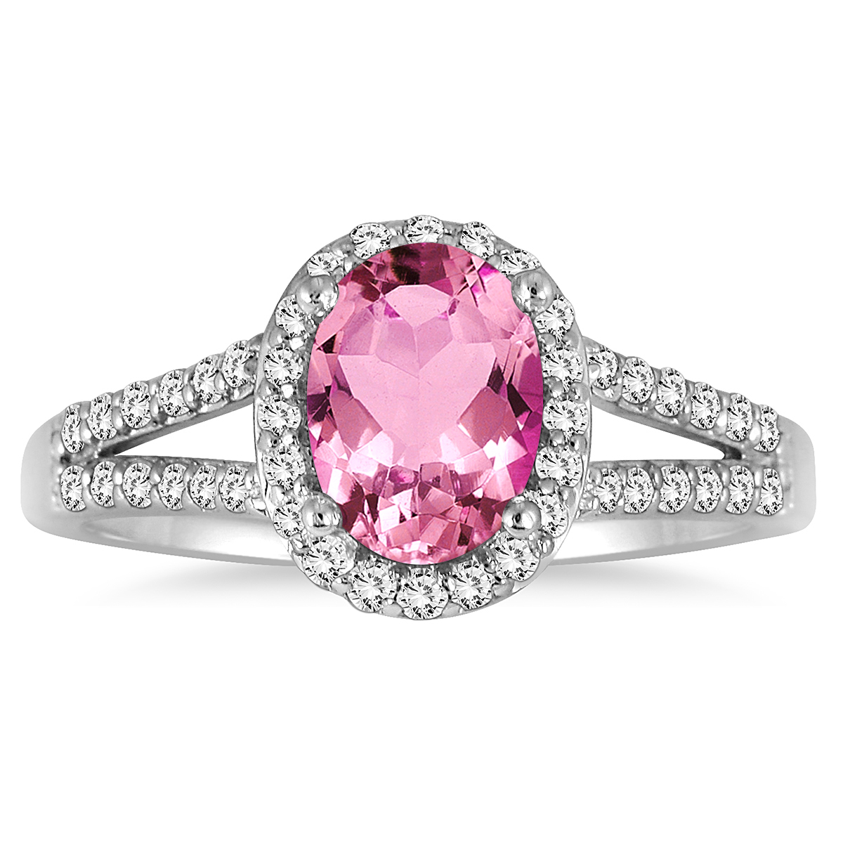 1 1/4 Carat Oval Pink Topaz and Diamond Ring in 10K White Gold
