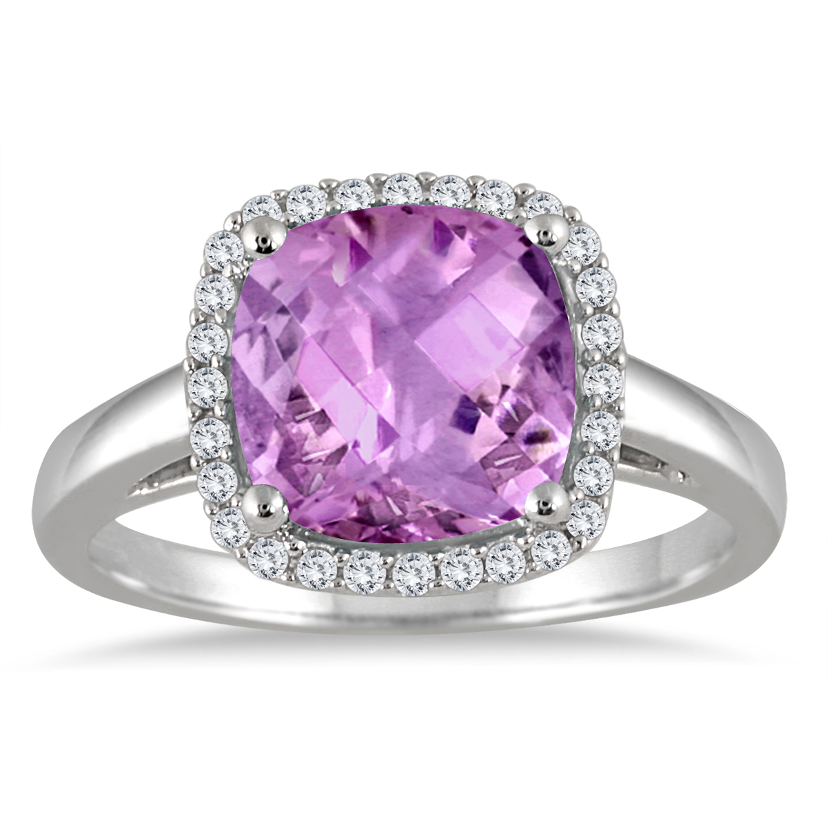 2.80 Carat Cushion Cut Amethyst and Diamond Halo Ring in 10K White Gold