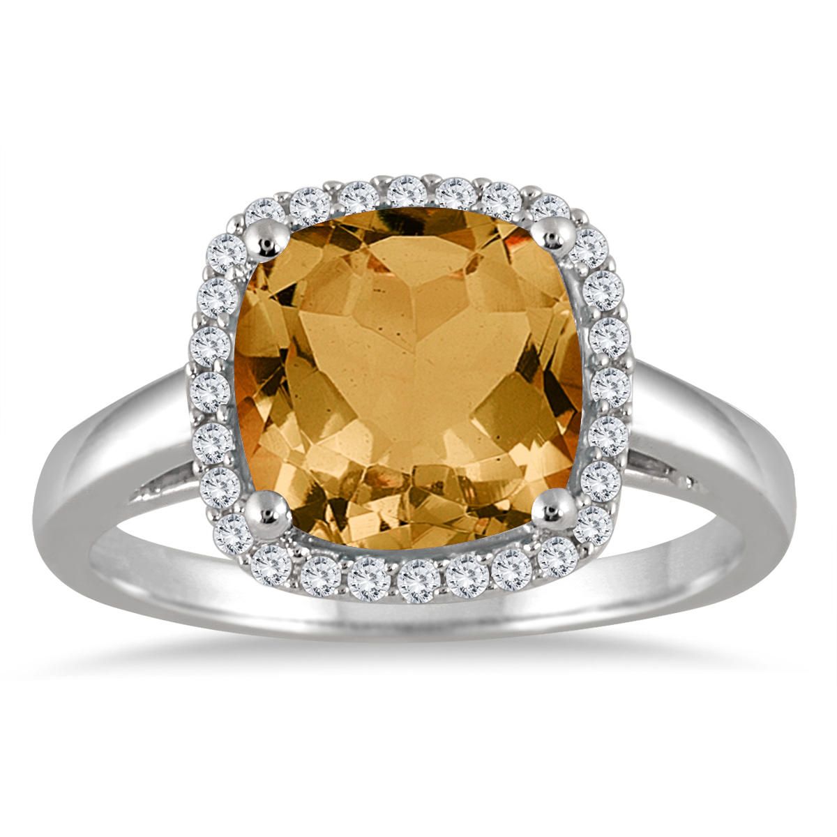 2.80 Carat Cushion Cut Citrine and Diamond Halo Ring in 10K White Gold