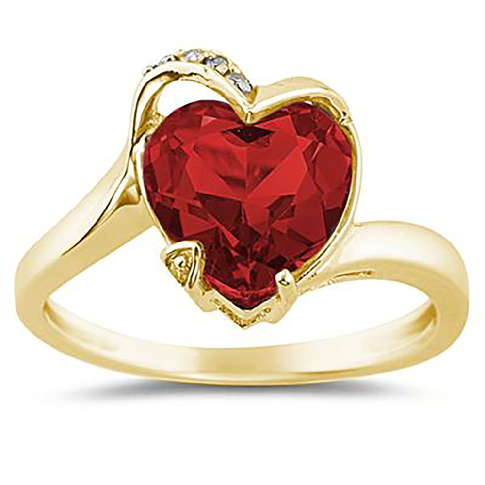 Heart Shaped Garnet and Diamond Curve Ring in 14K Yellow Gold