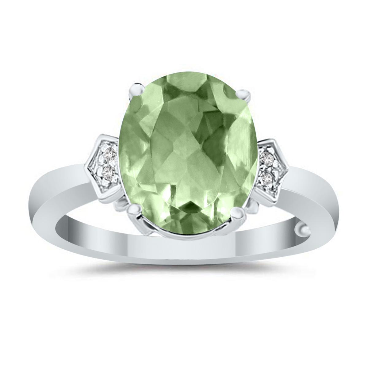 Green Amethyst and Diamond Ring in 10k White Gold