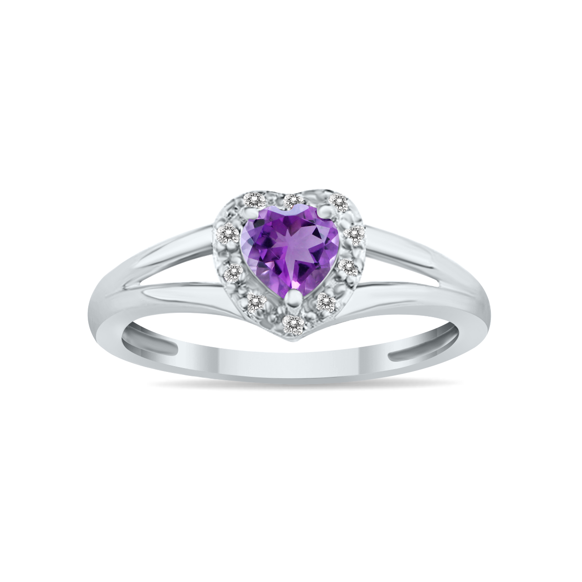 Heart Shape Amethyst and Diamond Ring in 10K White Gold