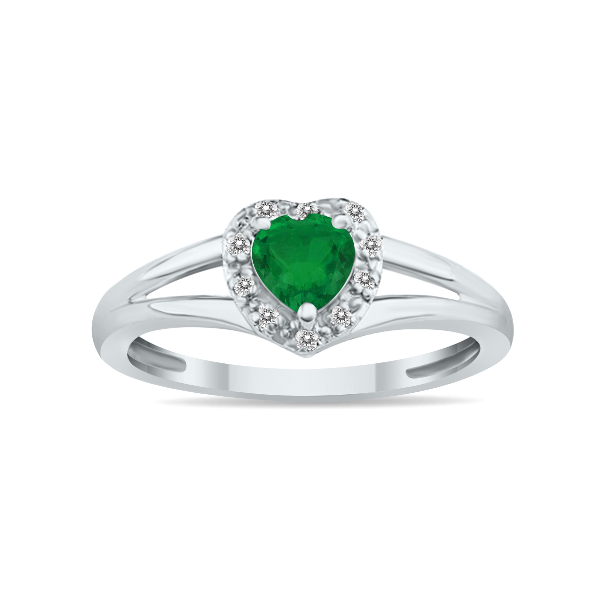 Heart Shape Emerald and Diamond Ring in 10K White Gold