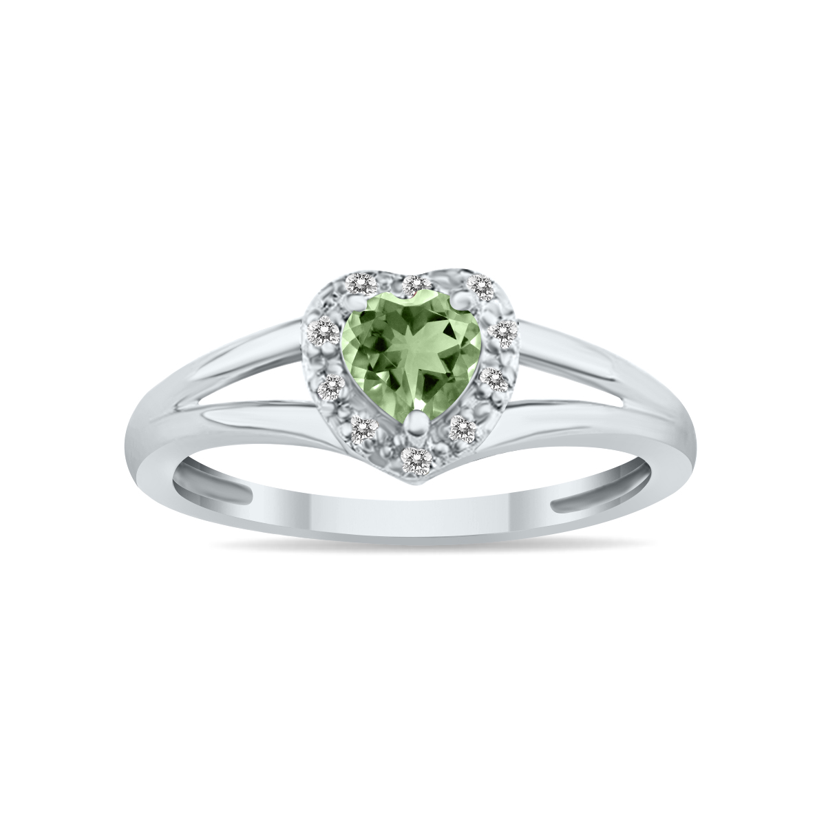Heart Shape Green Amethyst and Diamond Ring in 10K White Gold